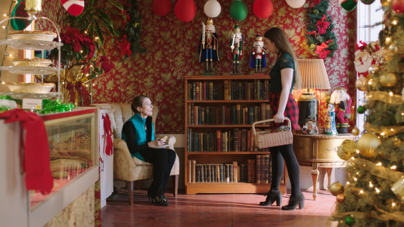 The finished bakery interior with shelves, garlands and Christmas trees, This Is Our Christmas